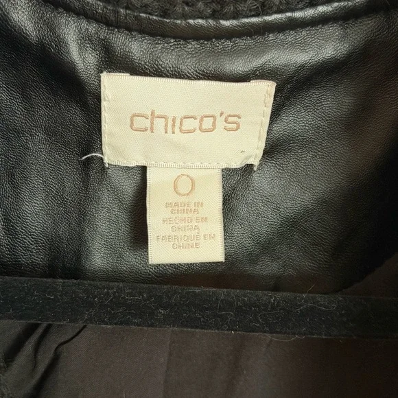 Chico’s Faux Leather Black Women's Jacket with Knit Collar - Picture 3 of 4